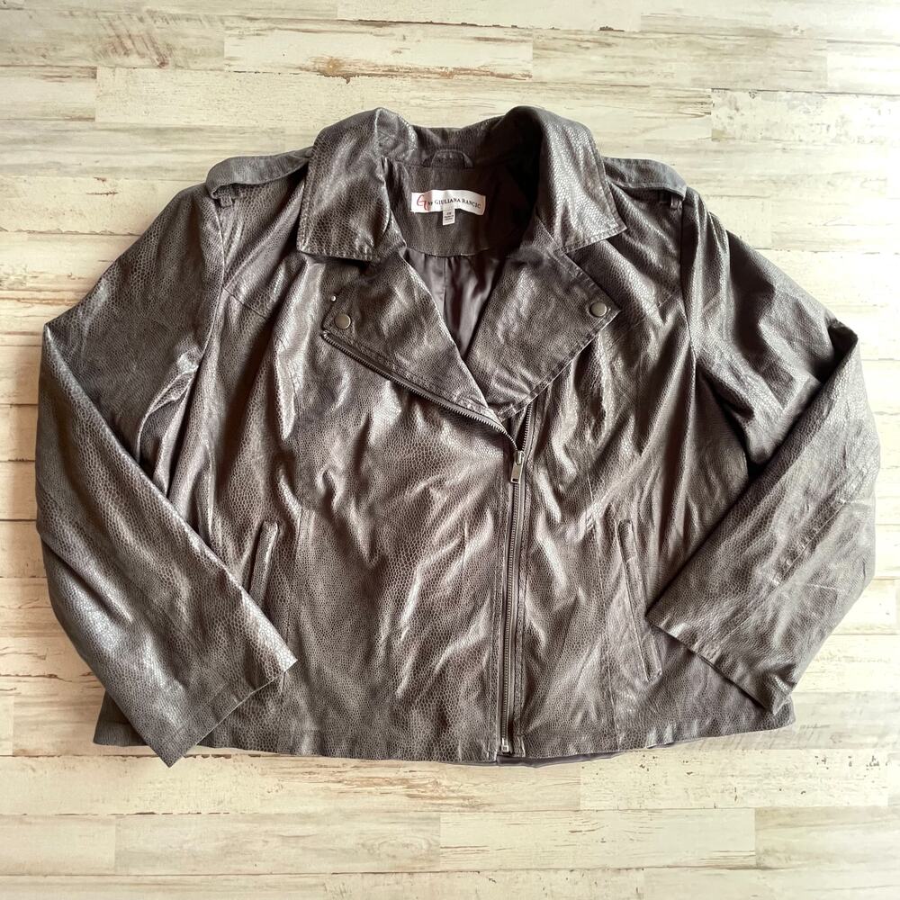 Giuliana Rancic Brown Faux Leather Biker Moto Jacket Coat  SZ 2X C101464